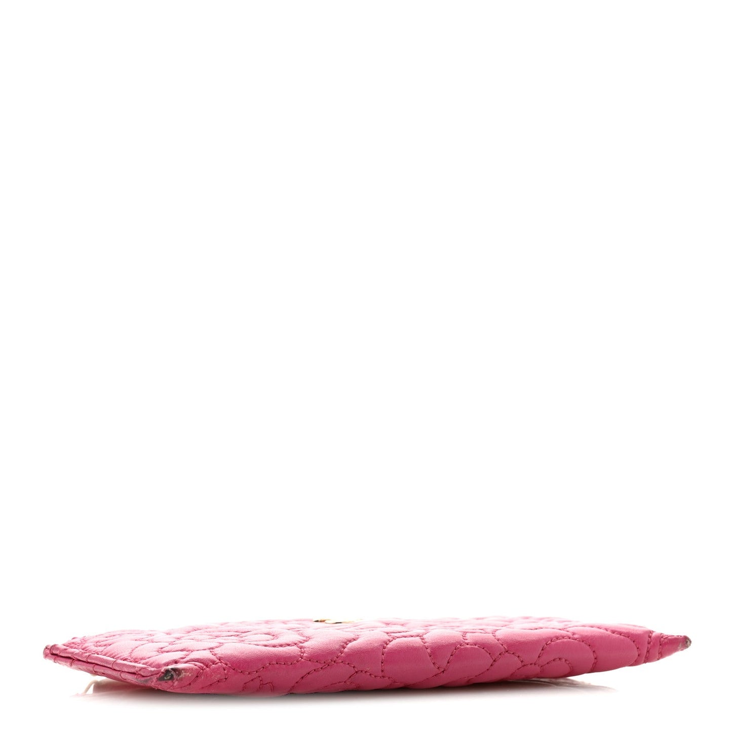 Lambskin Camellia Embossed Classic Zip Pouch Pink