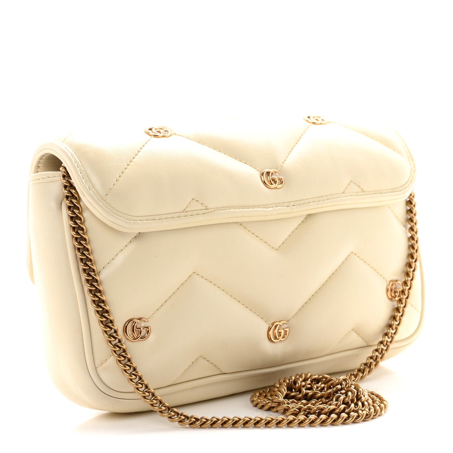 Calfskin Matelasse Double G Studs Mini Torchon GG Marmont Shoulder Bag White