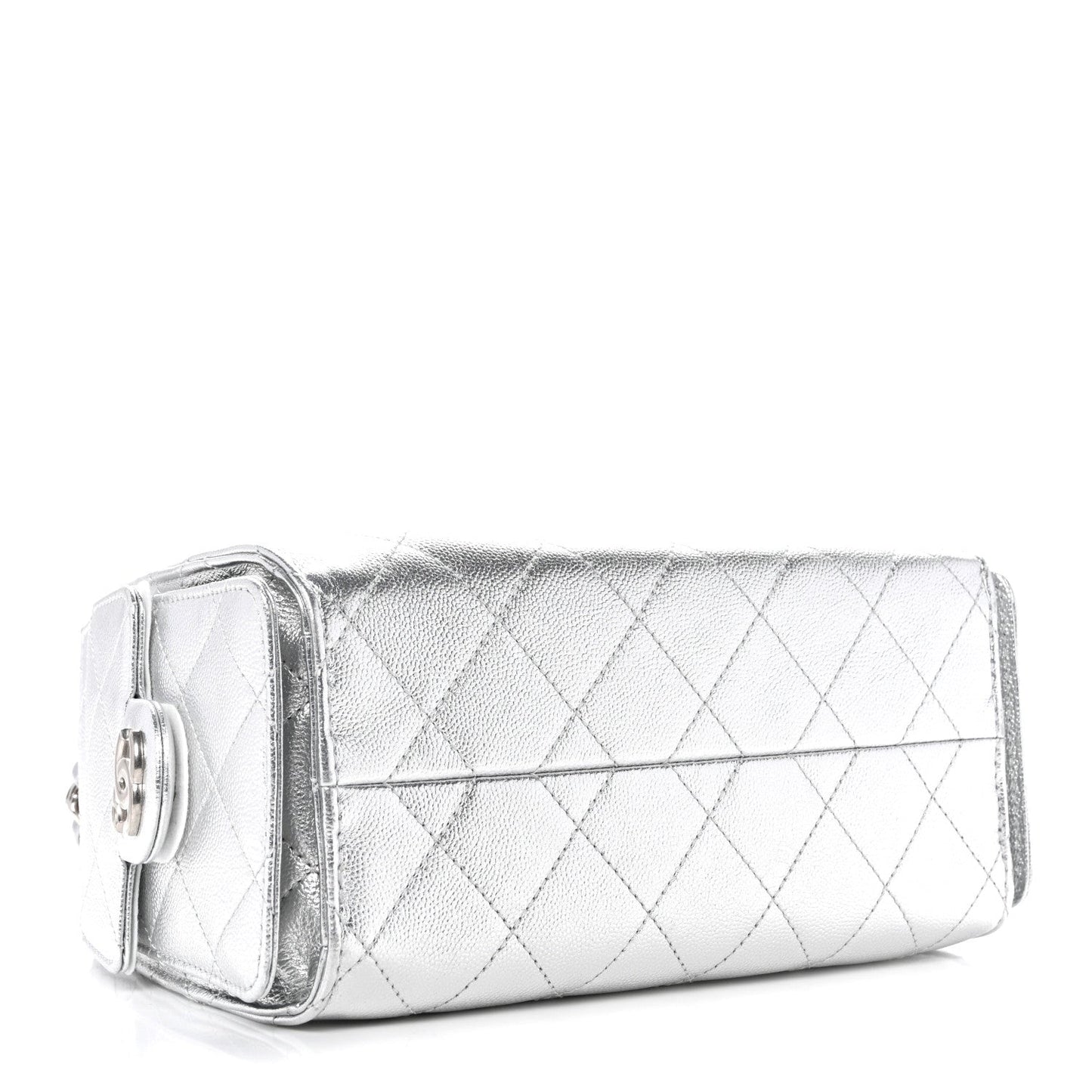 Metallic Caviar Quilted Mini Chanel 25 Handbag Silver