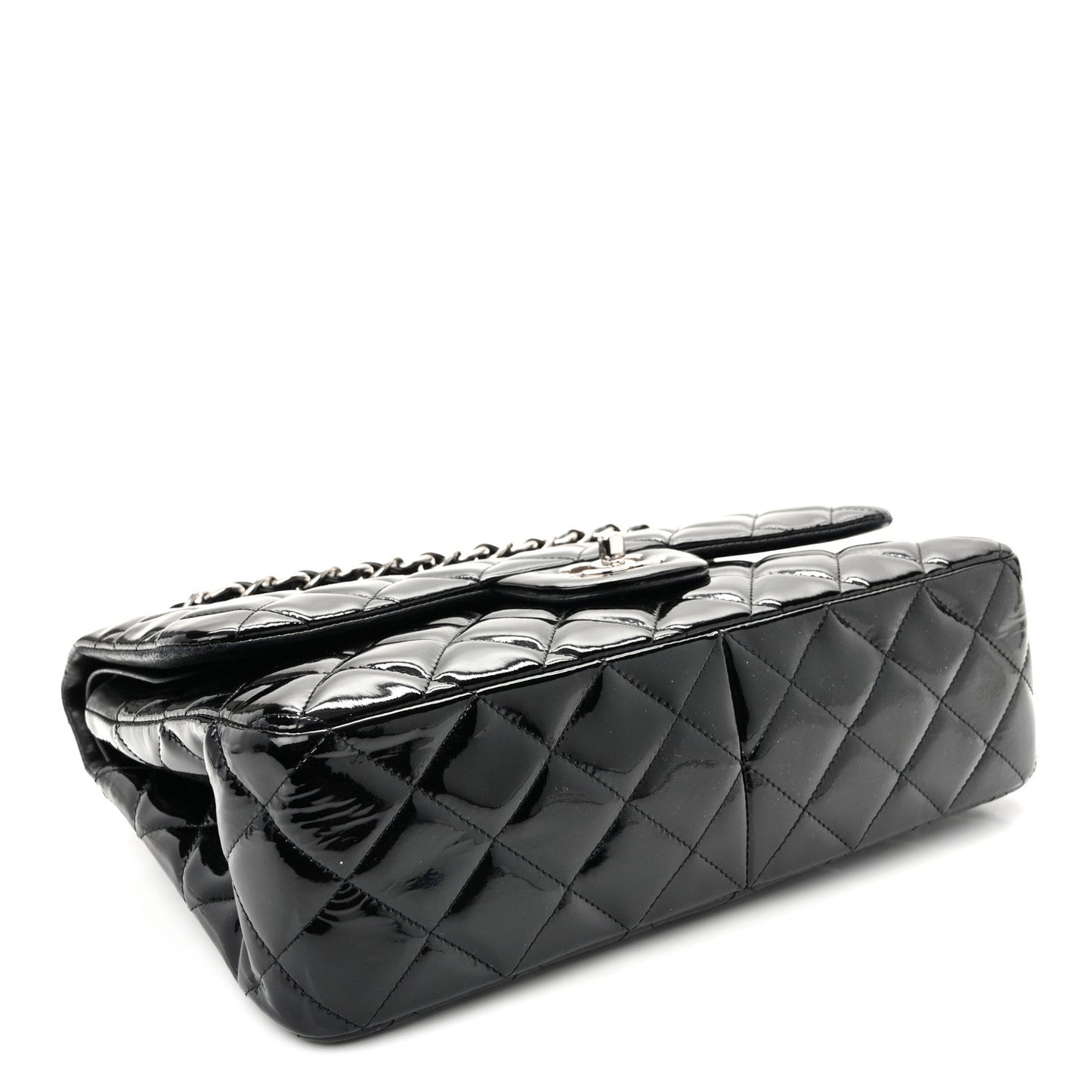 Patent Quilted Jumbo Double Flap Black