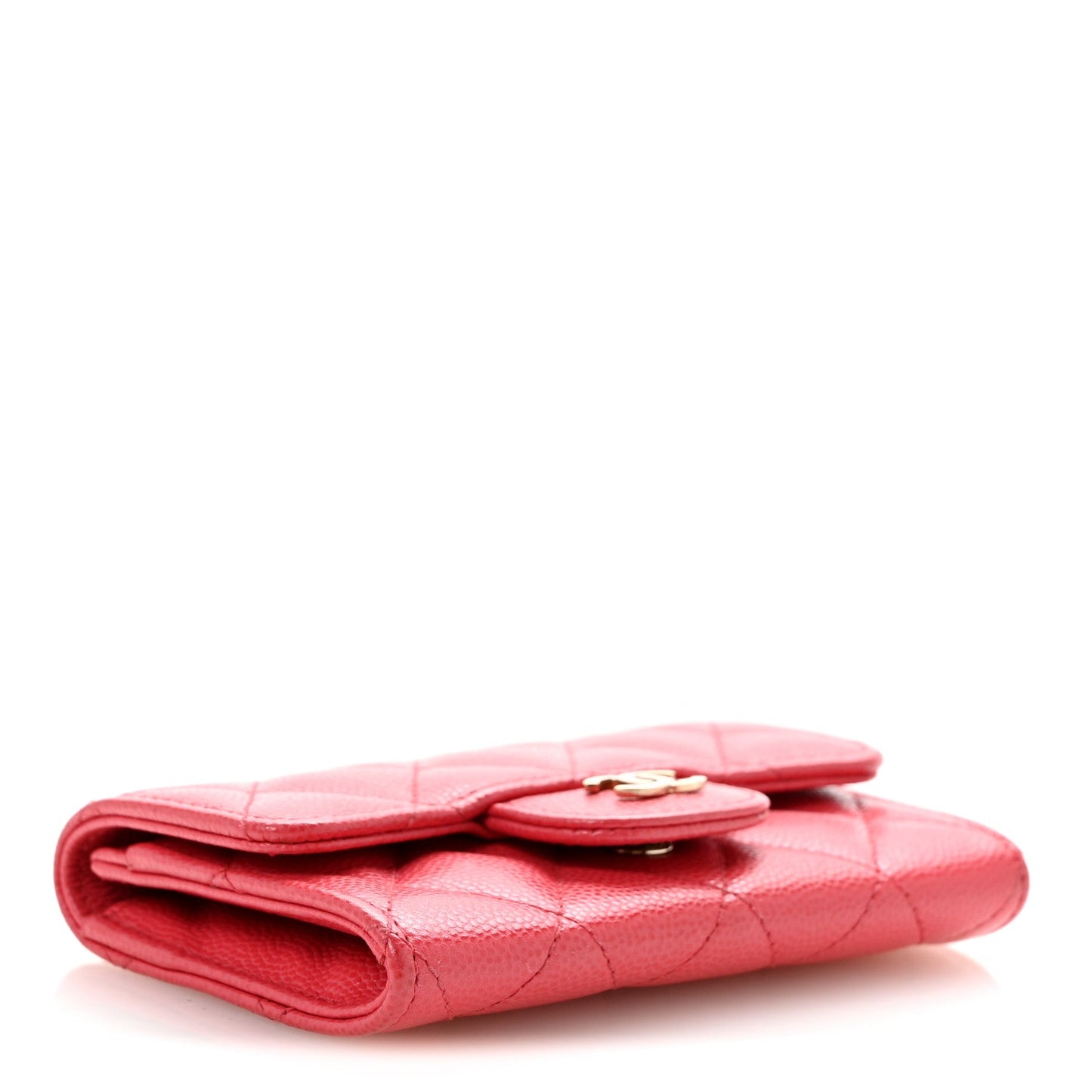 Caviar Quilted Flap Card Holder Wallet Dark Pink