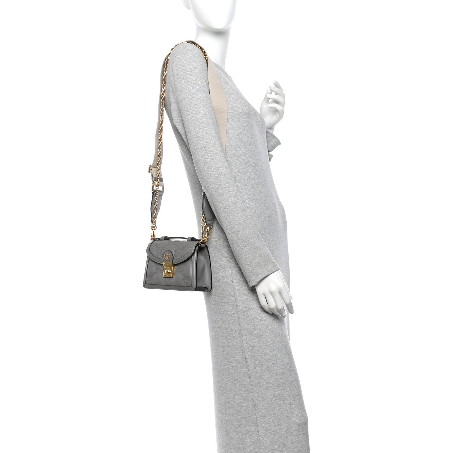 Calfskin GG Matelasse Mini Top Handle Shoulder Bag Grey