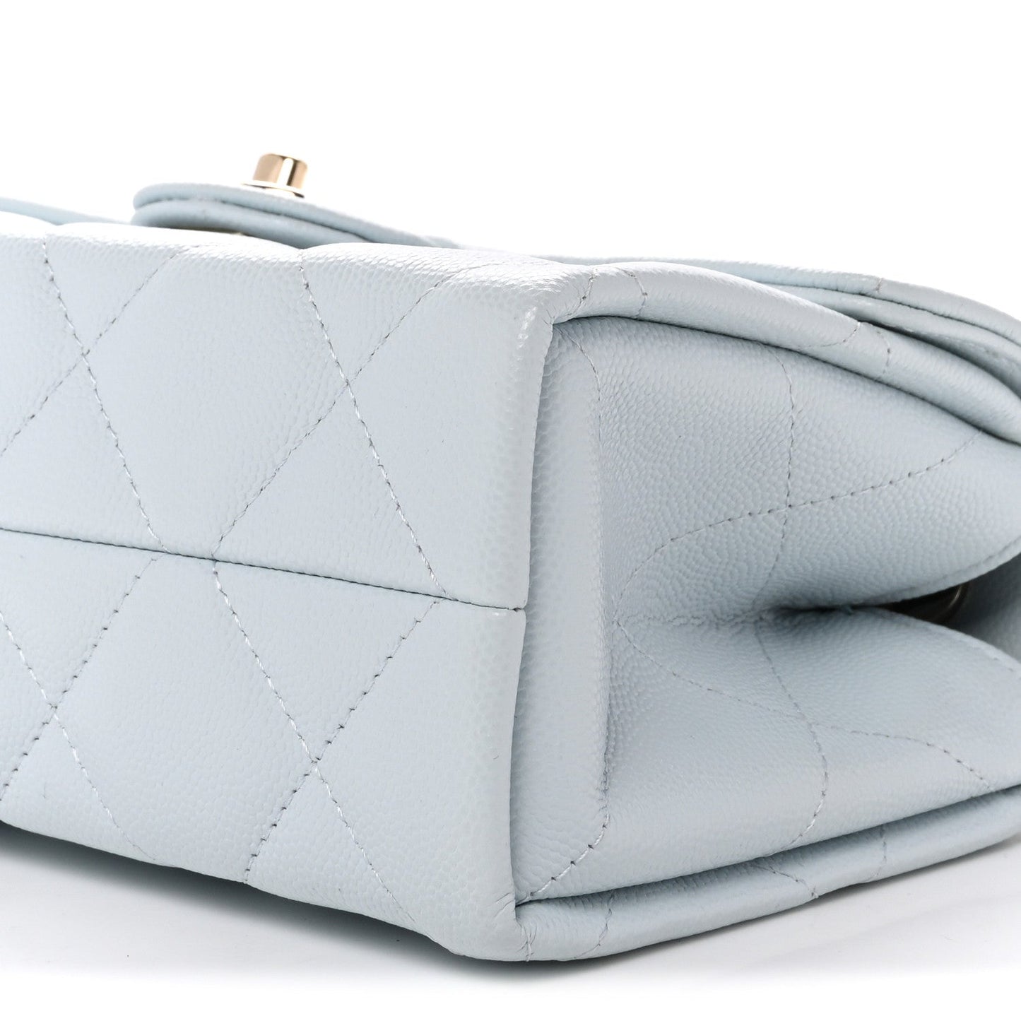 Caviar Quilted Mini Retro Twist Top Handle Flap Light Blue