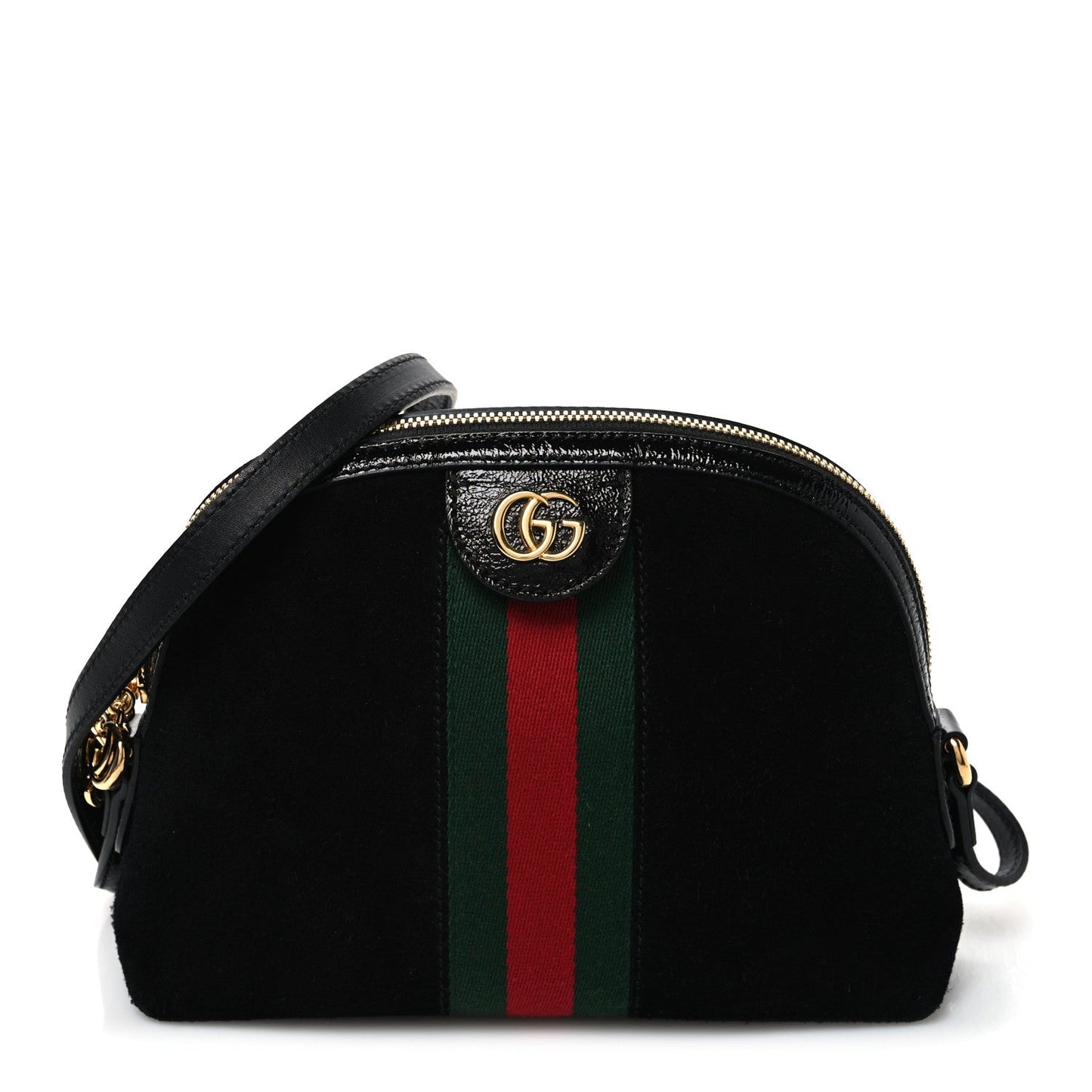 Suede Patent Web GG Small Ophidia Dome Shoulder Bag Black