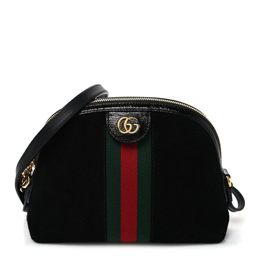 Suede Patent Web GG Small Ophidia Dome Shoulder Bag Black