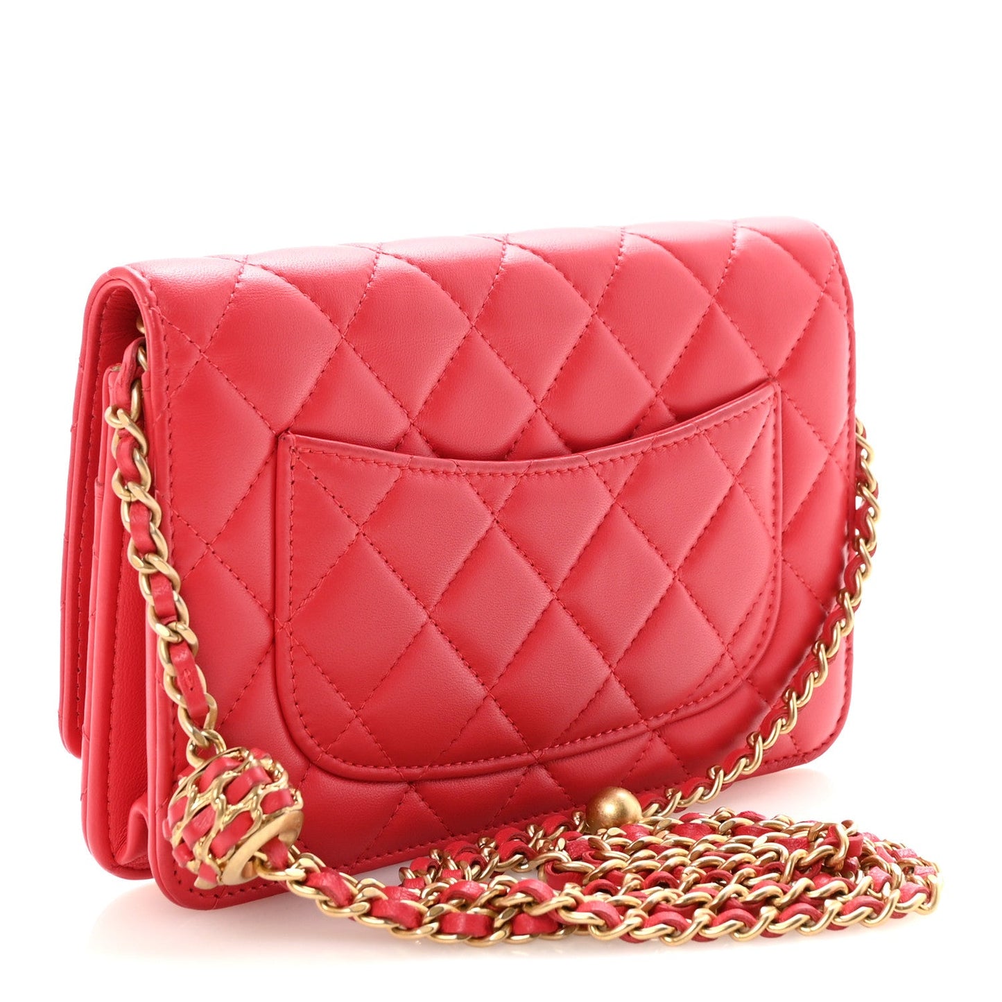 Lambskin Quilted CC Pearl Crush Wallet on Chain WOC Red