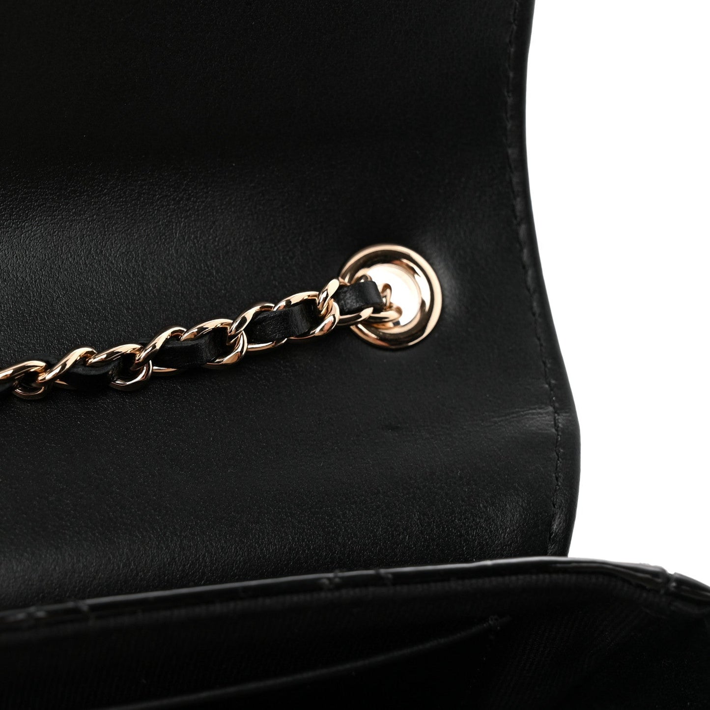 Patent Calfskin Quilted Mini Clutch Black