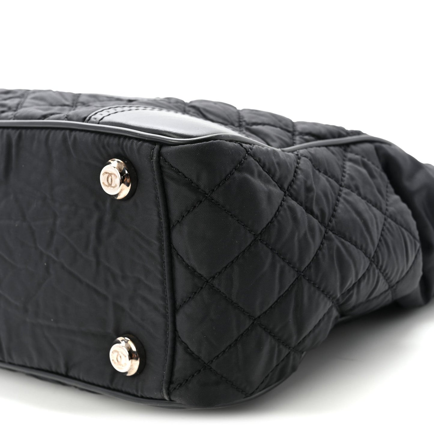 Nylon Calfskin Quilted CC Paris New York Tote Bag Black