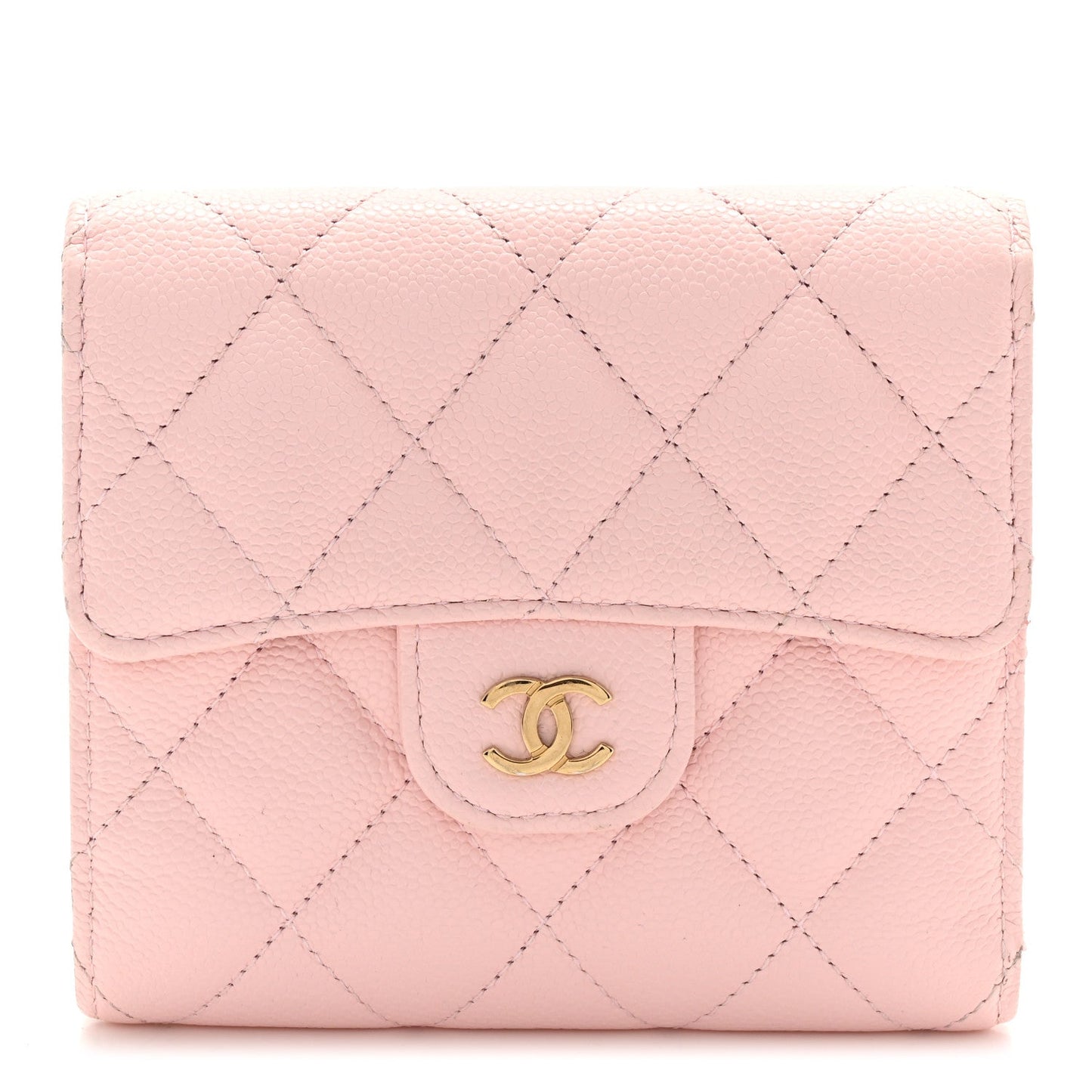 Caviar Quilted Compact Flap Wallet Light Pink