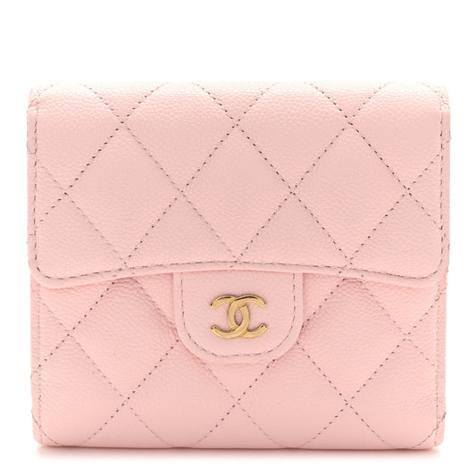 Caviar Quilted Compact Flap Wallet Light Pink