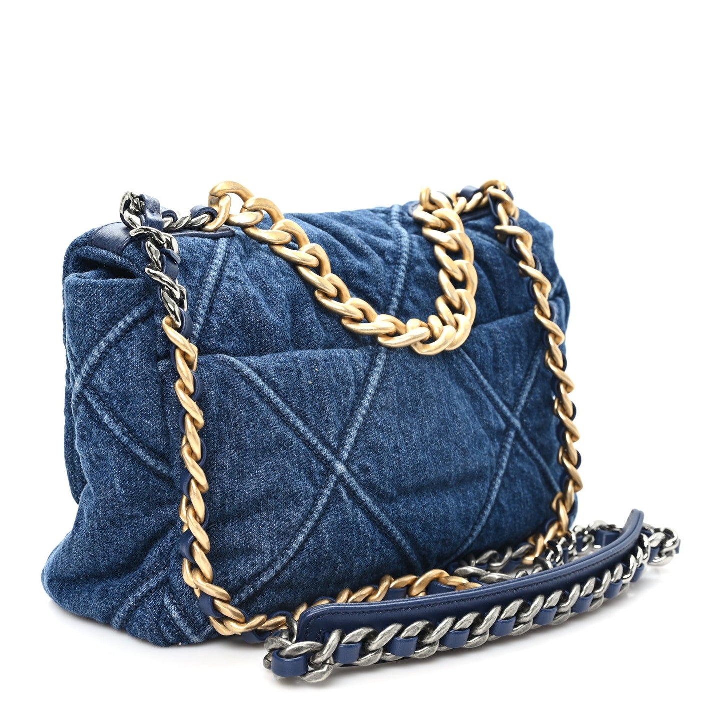 Denim Quilted Medium Chanel 19 Flap Blue