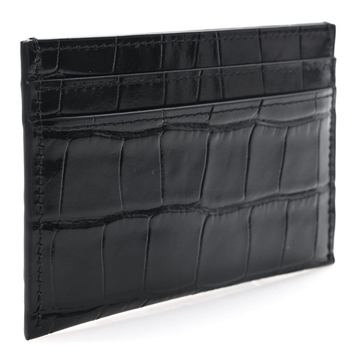 Calfskin Crocodile Embossed Crococo Card Holder Black