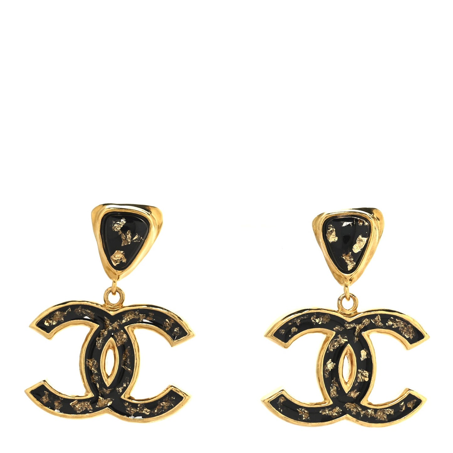 Resin CC Drop Earrings Gold Black