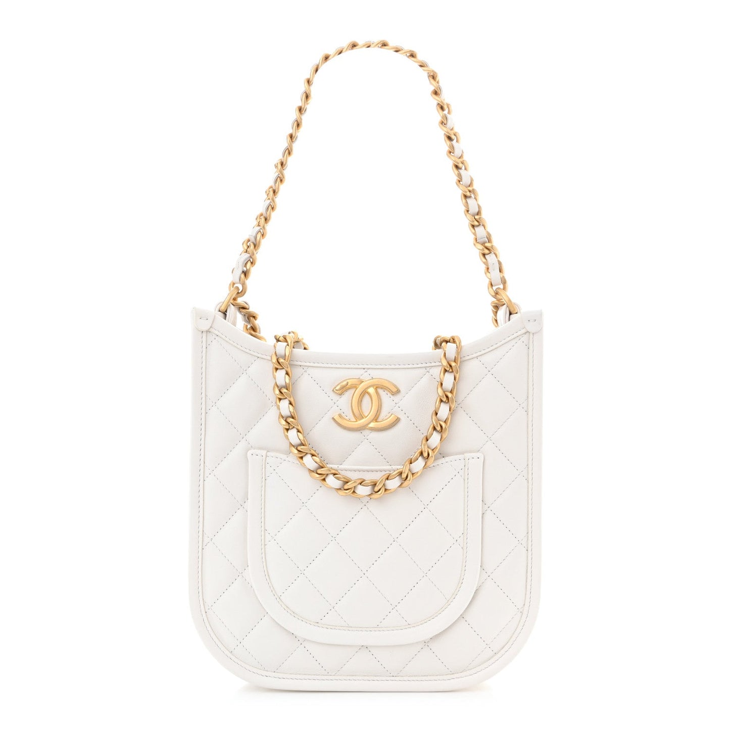 Calfskin Quilted Small Hobo White