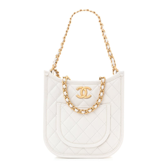 Calfskin Quilted Small Hobo White