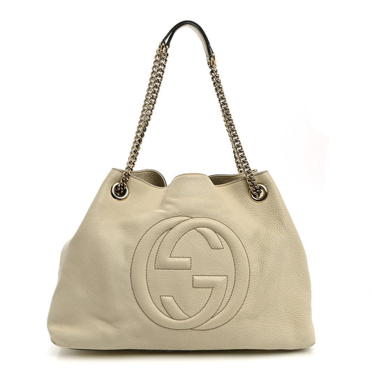 Pebbled Calfskin Medium Soho Chain Shoulder Bag Off White