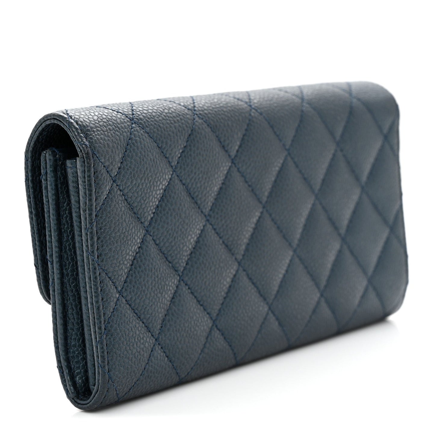 Iridescent Caviar Quilted Large Gusset Flap Wallet Dark Blue