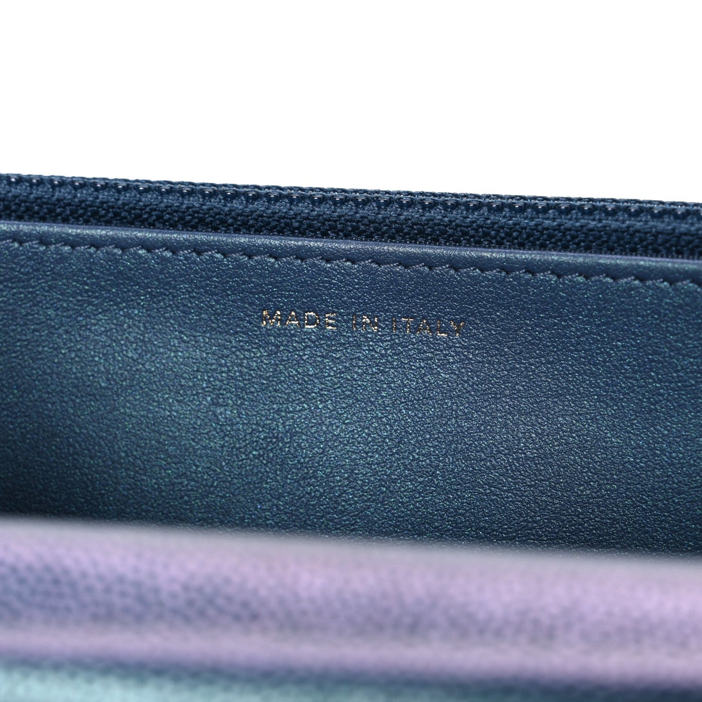 Iridescent Caviar Quilted Wallet on Chain WOC Dark Blue