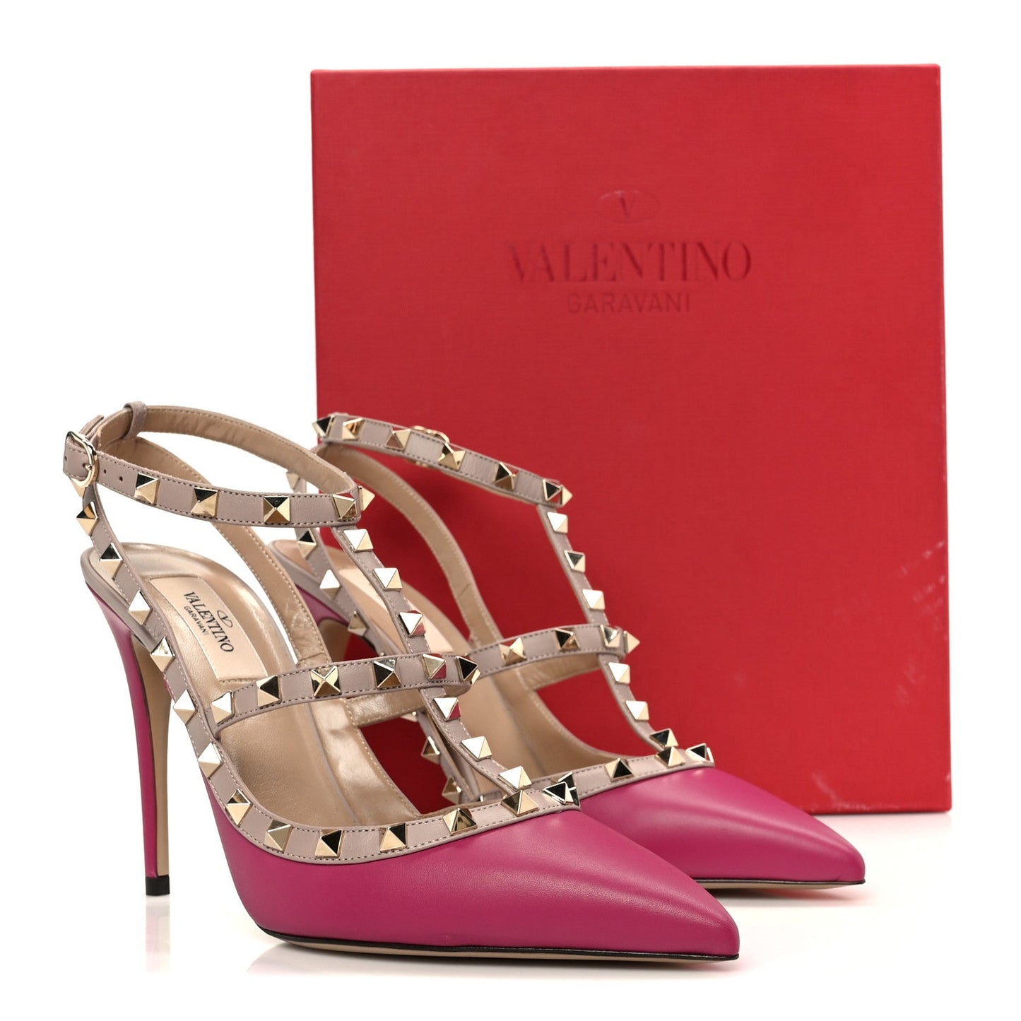 Calfskin Nappa Rockstud Ankle Strap 100mm Pumps 40.5 Deep Cyclamin Poudre