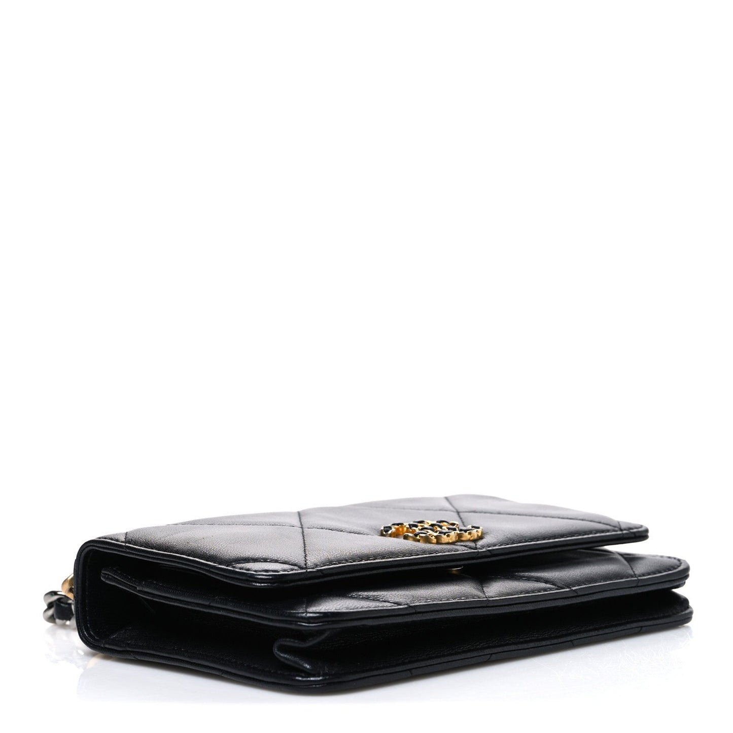 Goatskin Quilted Chanel 19 Wallet On Chain WOC Black