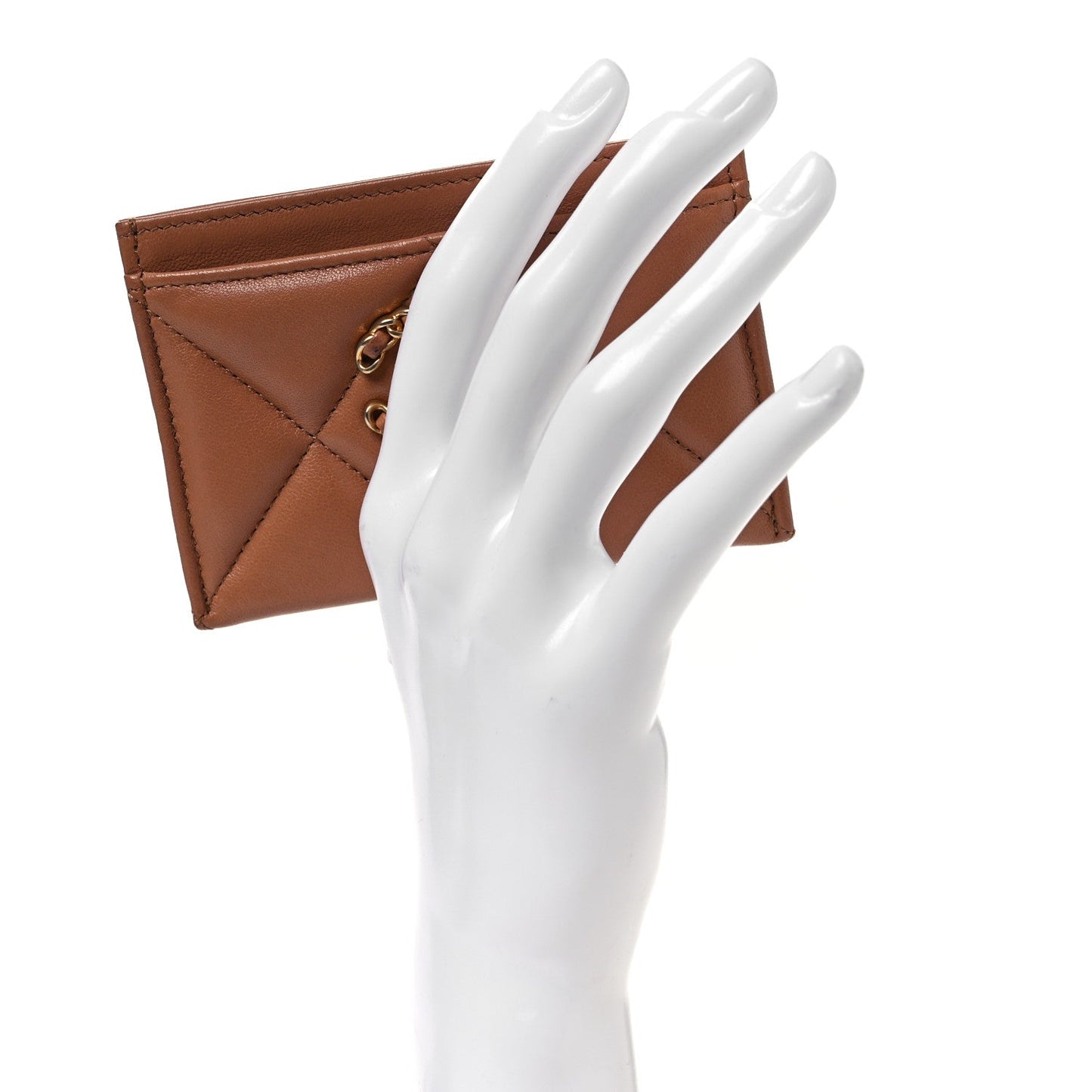 Lambskin Quilted Chanel 19 Card Holder Brown