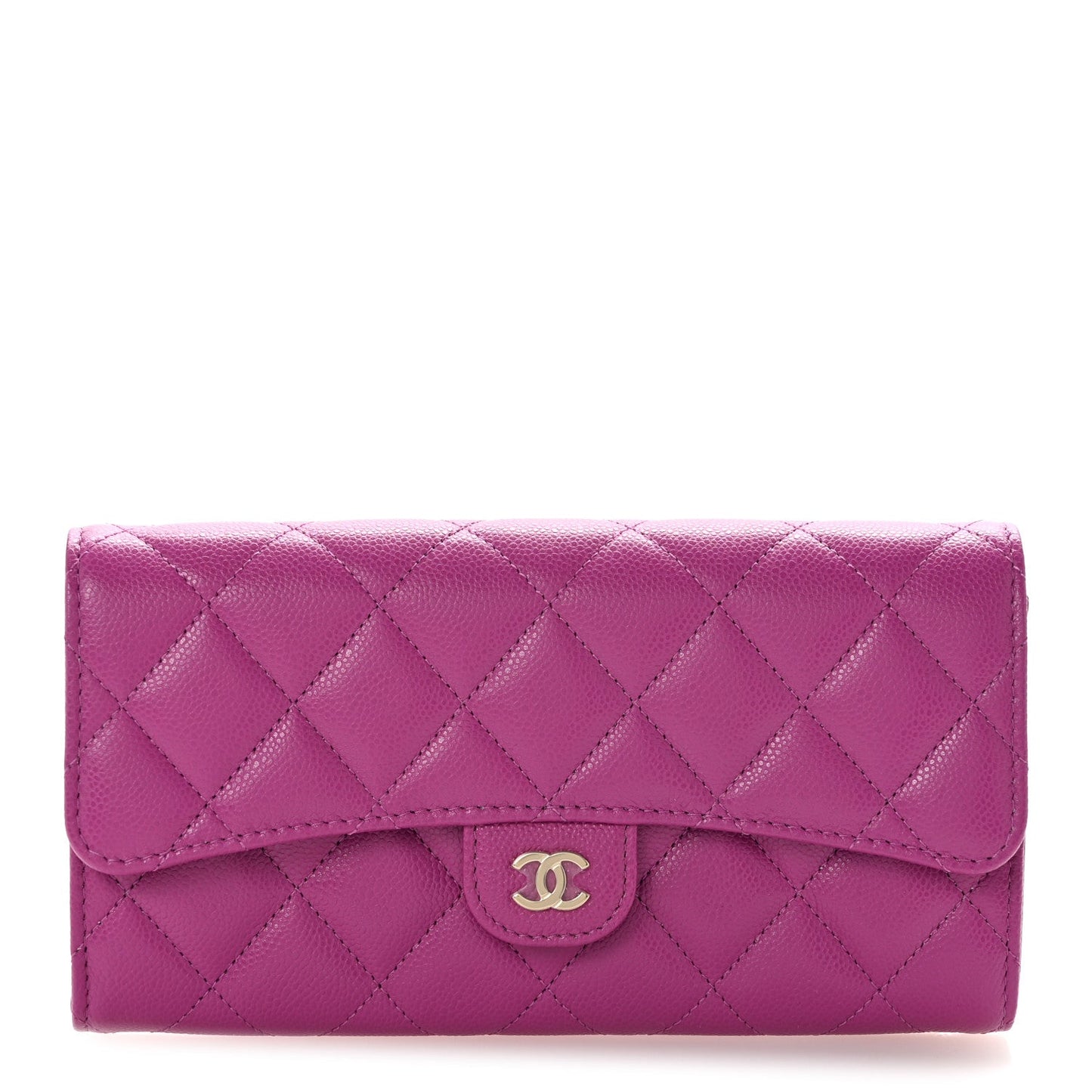 Caviar Quilted Large Flap Wallet Purple