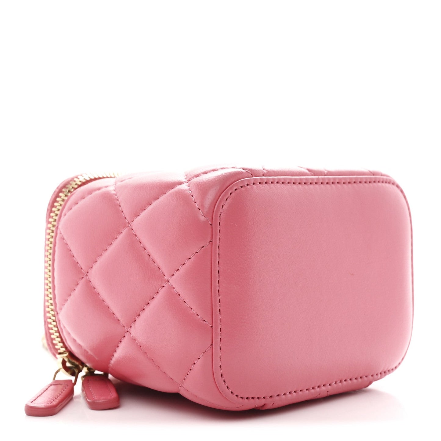 Lambskin Quilted Pearl Crush Mini Vanity Case With Chain Dark Pink