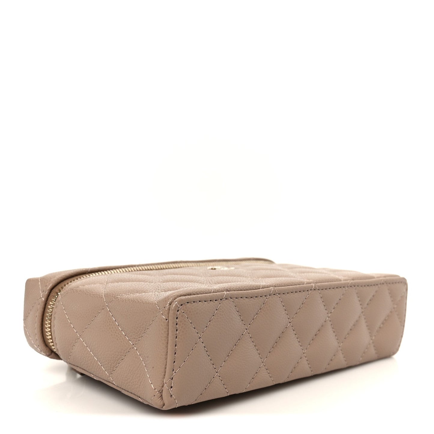 Caviar Quilted Top Handle Slim Vanity With Chain Dark Beige