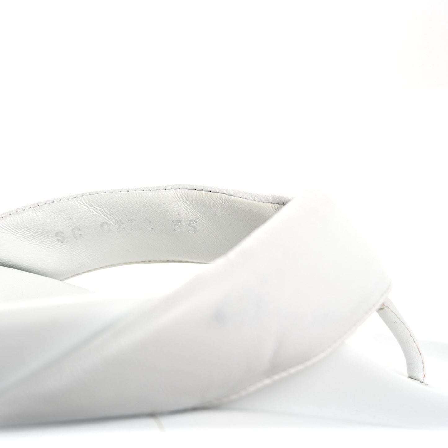 Calfskin Logo Studded Pillow Flat Thong Sandals 35 White