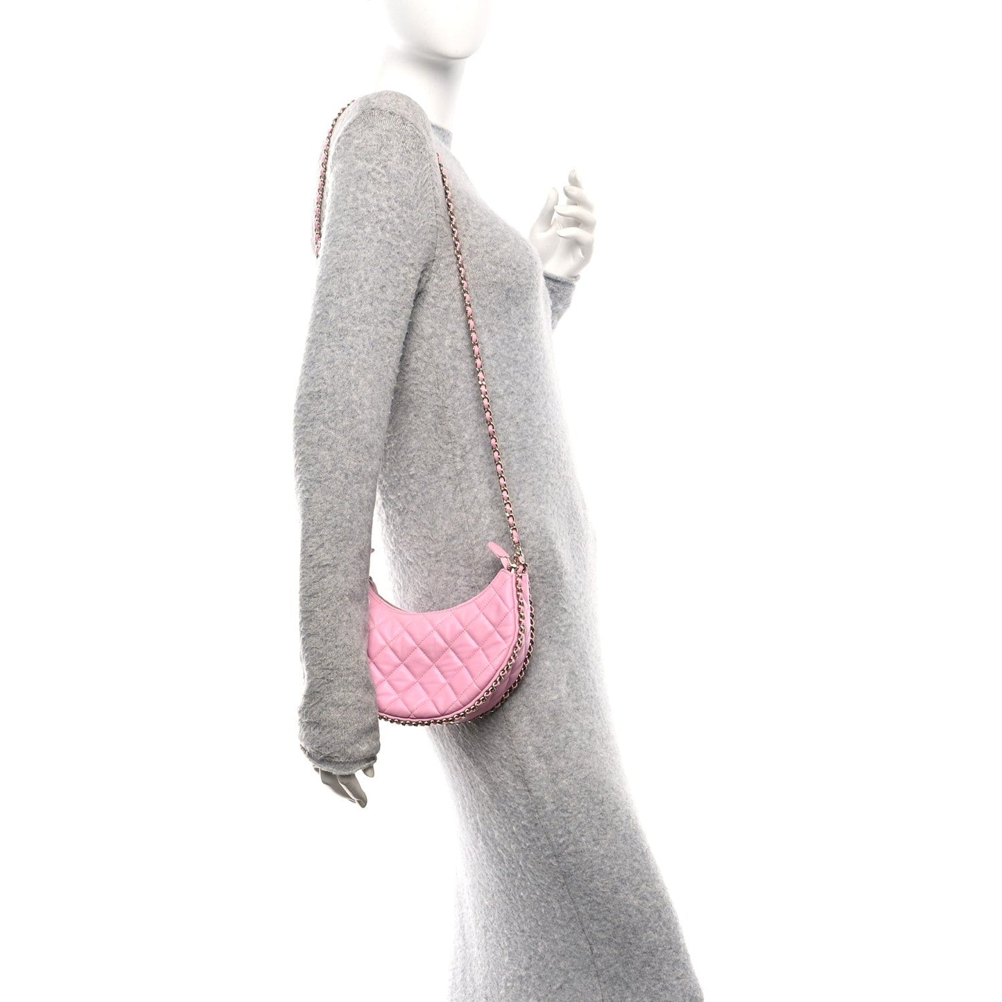 Lambskin Quilted Small Hobo Bag Pink