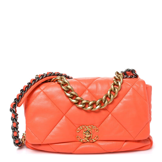 Goatskin Quilted Large Chanel 19 Flap Orange