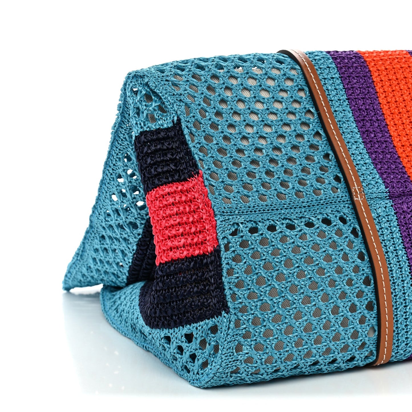 Raffia Web Woven Interlocking G Tote Blue Multicolor