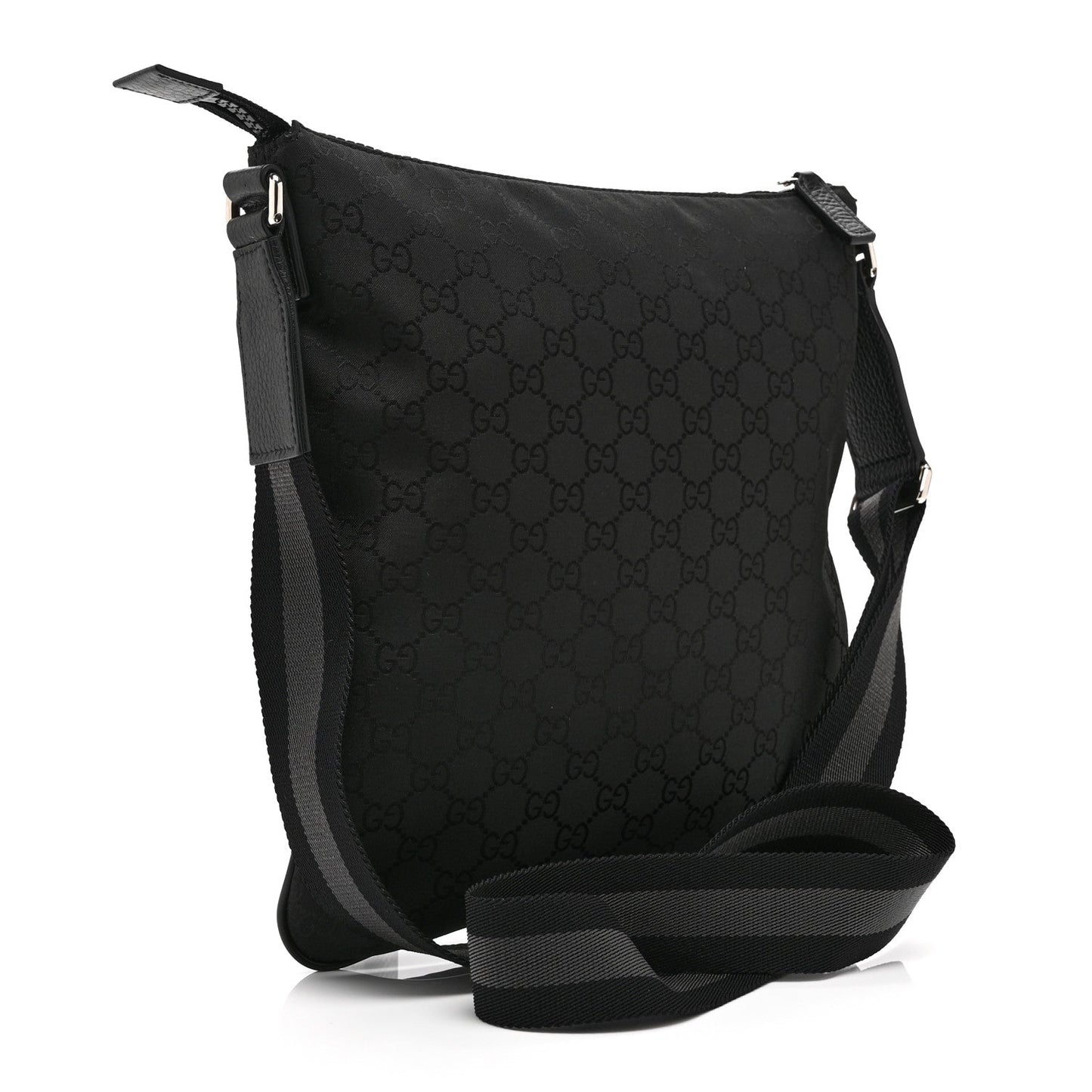 Nylon Monogram Medium Flat Messenger Bag Black