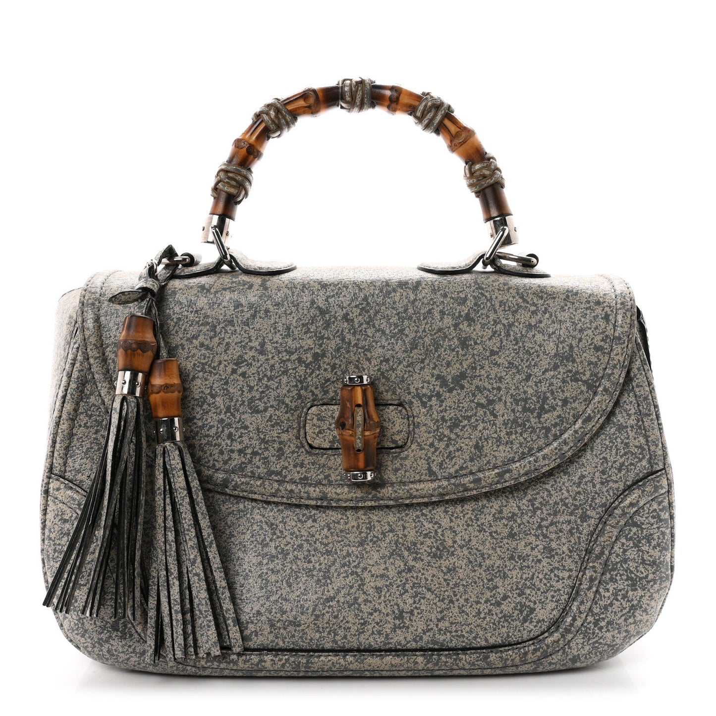 Calfskin Large New Bamboo Top Handle Bag Light Grey