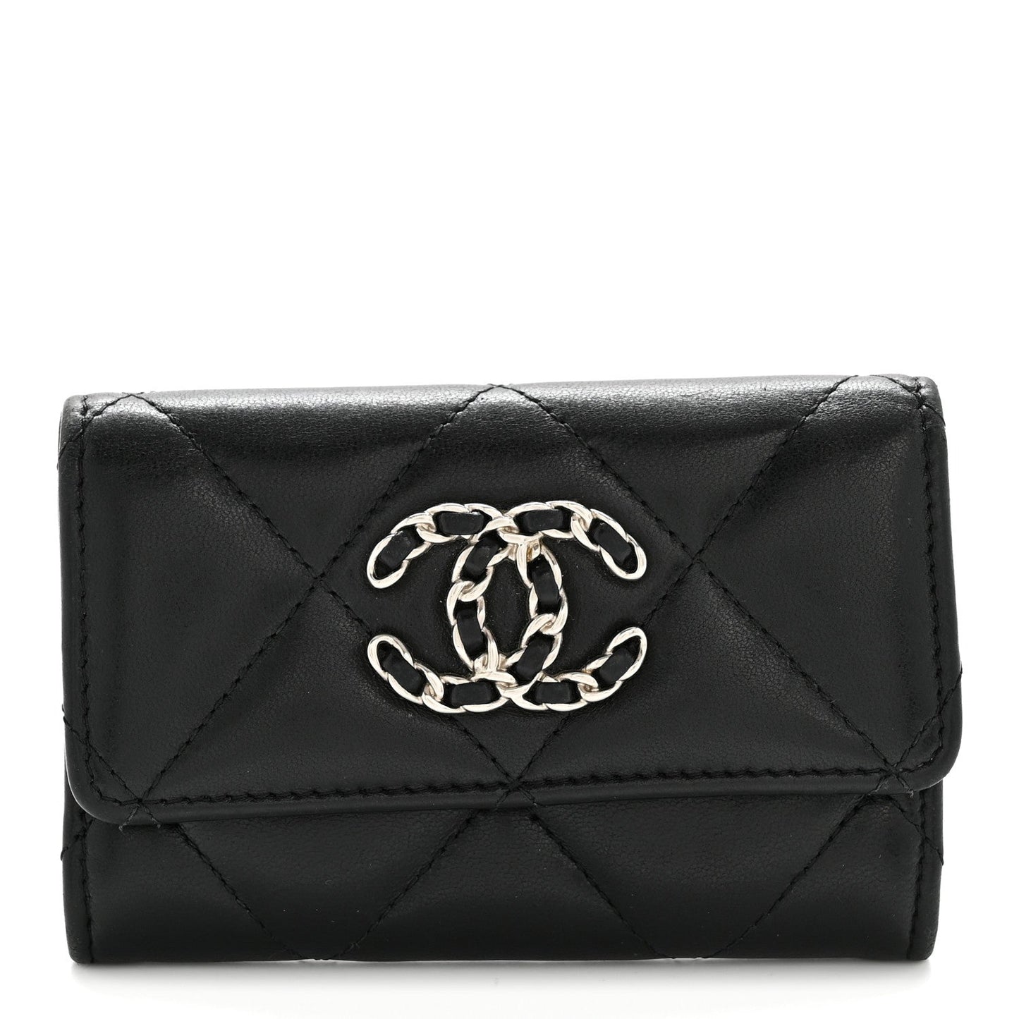 Lambskin Quilted Chanel 19 Flap Card Holder Black