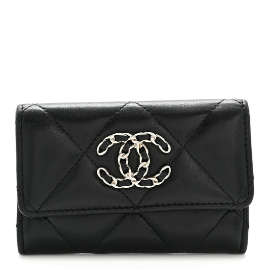 Lambskin Quilted Chanel 19 Flap Card Holder Black