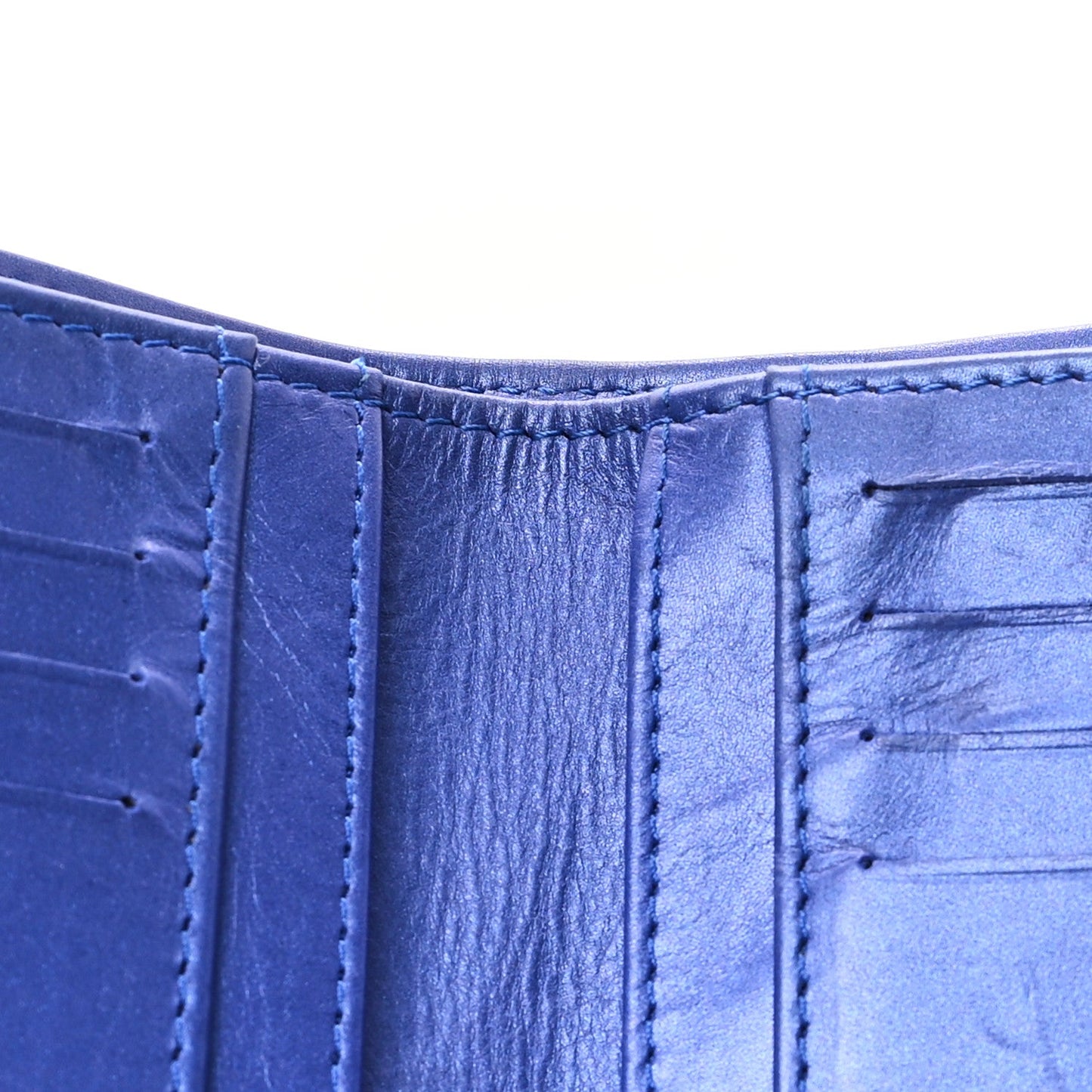 Iridescent Lambskin Quilted Double Stitch Compact Zipped Pocket Wallet Purple