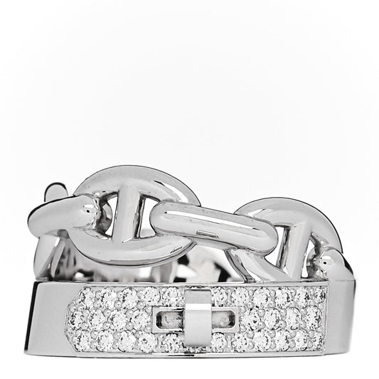 18K White Gold Kelly Diamond Double Tour Chaine d'Ancre Pave Ring 50 5.5