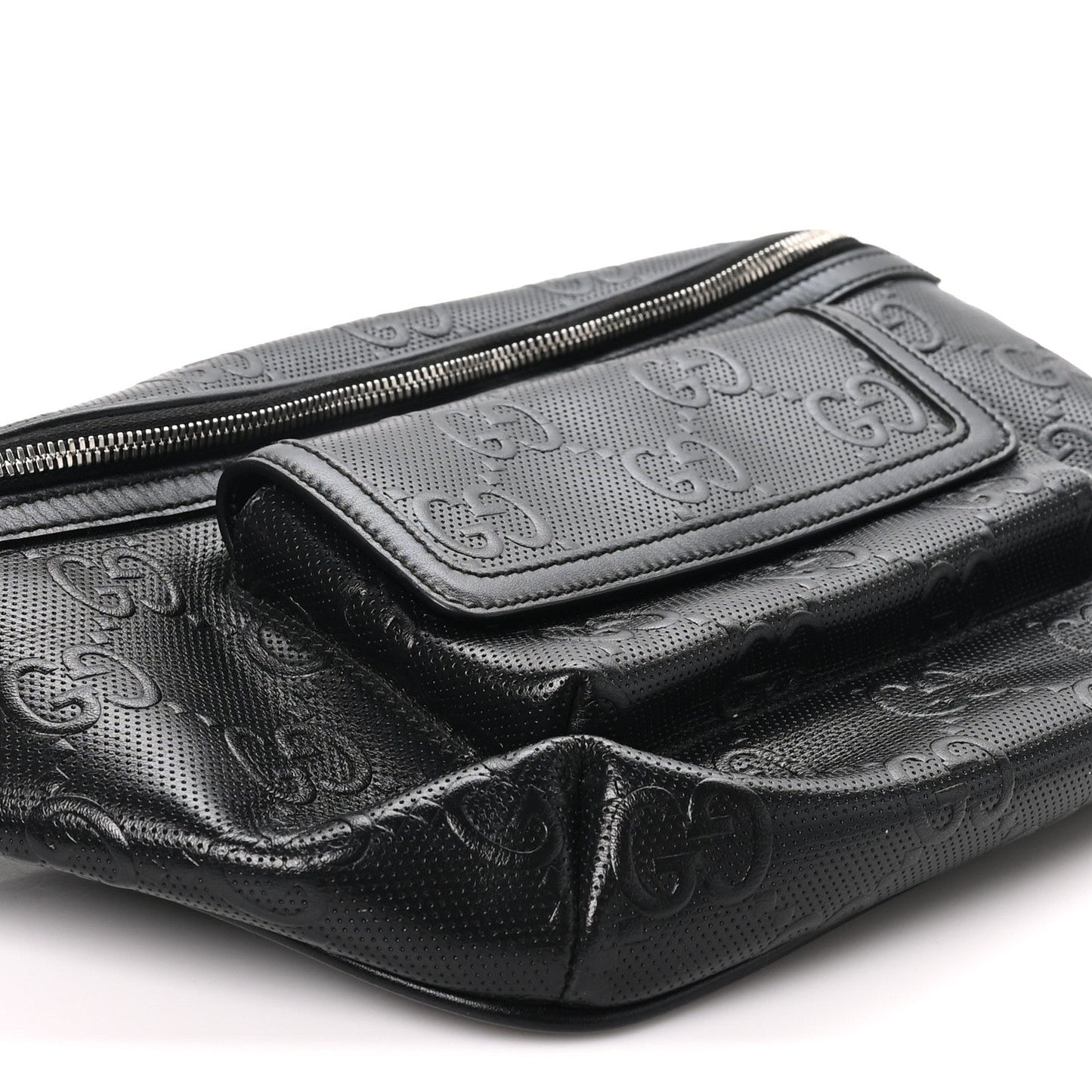 Calfskin GG Tennis Embossed Pocket Belt Bag Black