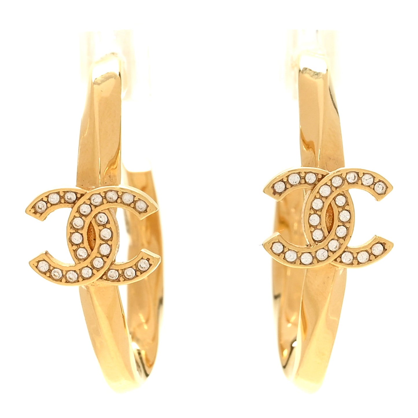Metal Crystal Studded CC Hoop Earrings Gold