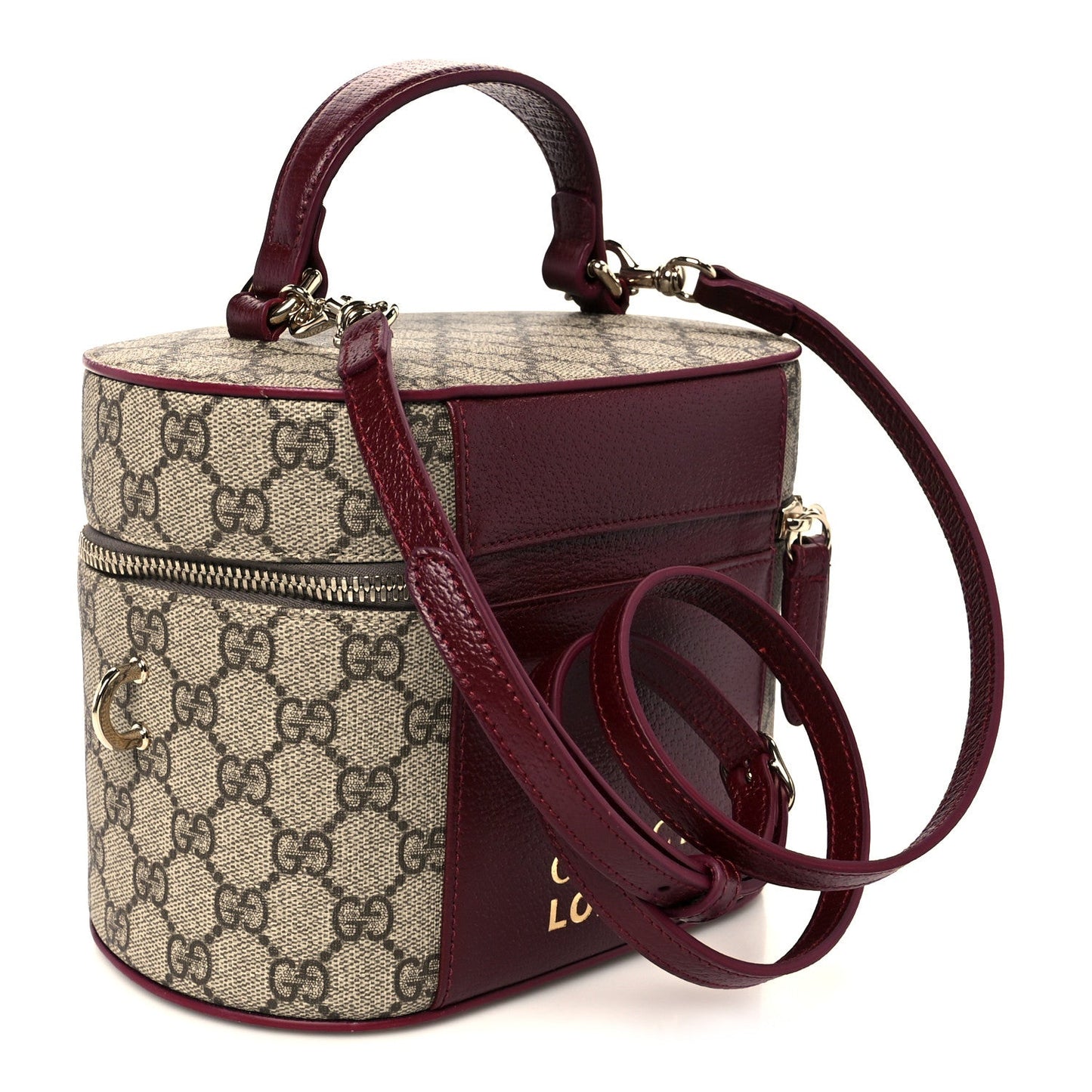 GG Supreme Monogram Ancora Calfskin Vanity Cosmetic Case Beige Ebony Rosso