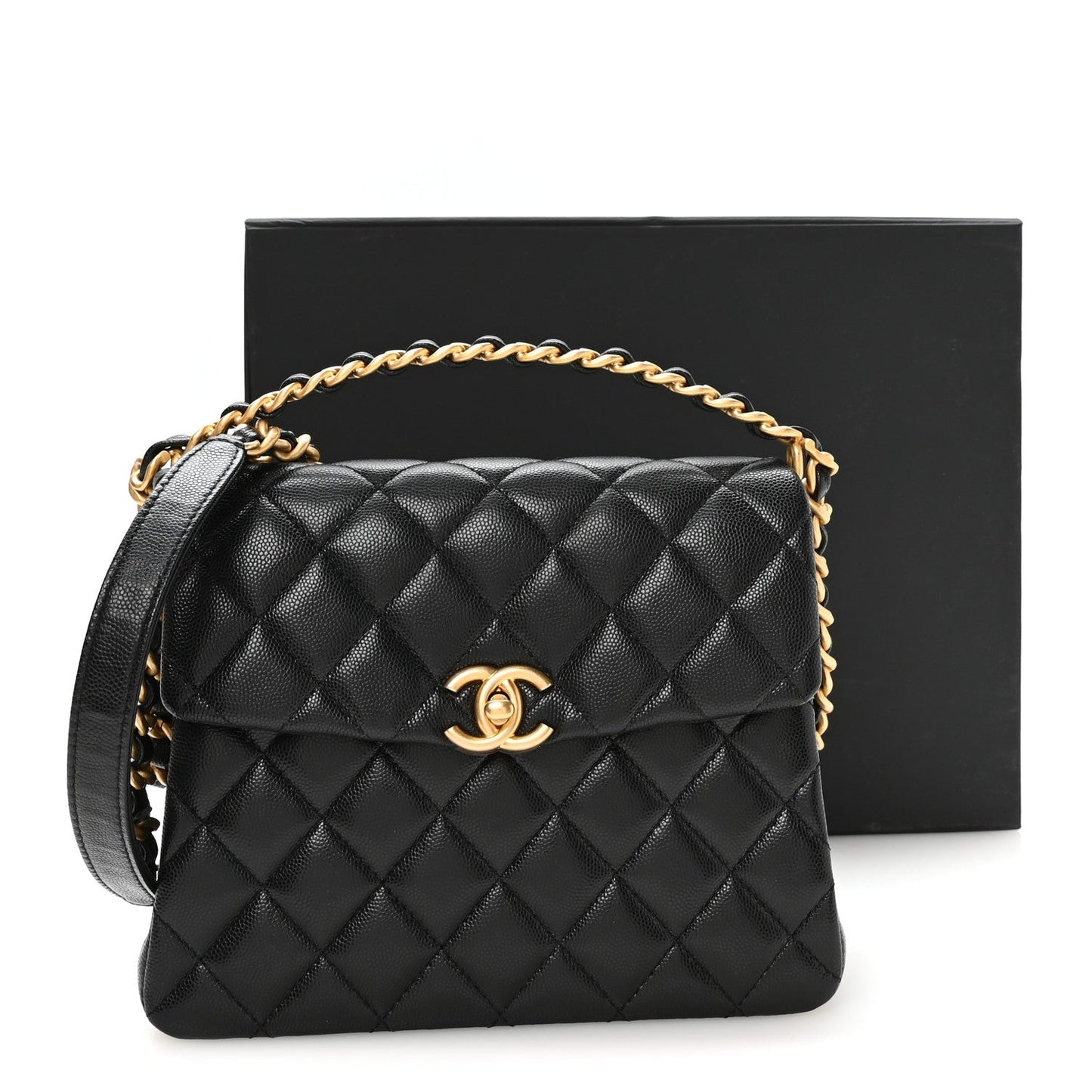 Caviar Quilted 31 Rue Cambon Top Handle Flap Black