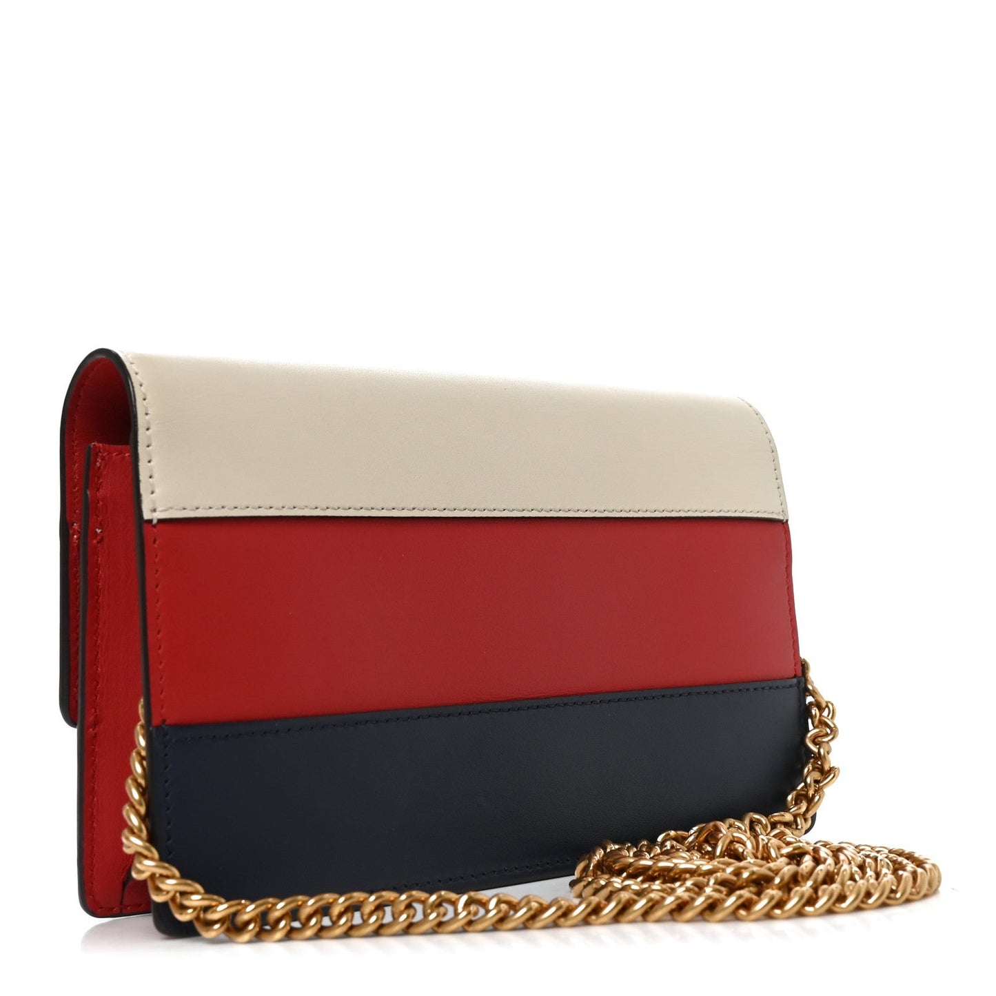 Calfskin Queen Margaret Chain Wallet Blue Agata Hibiscus Red Mystic White