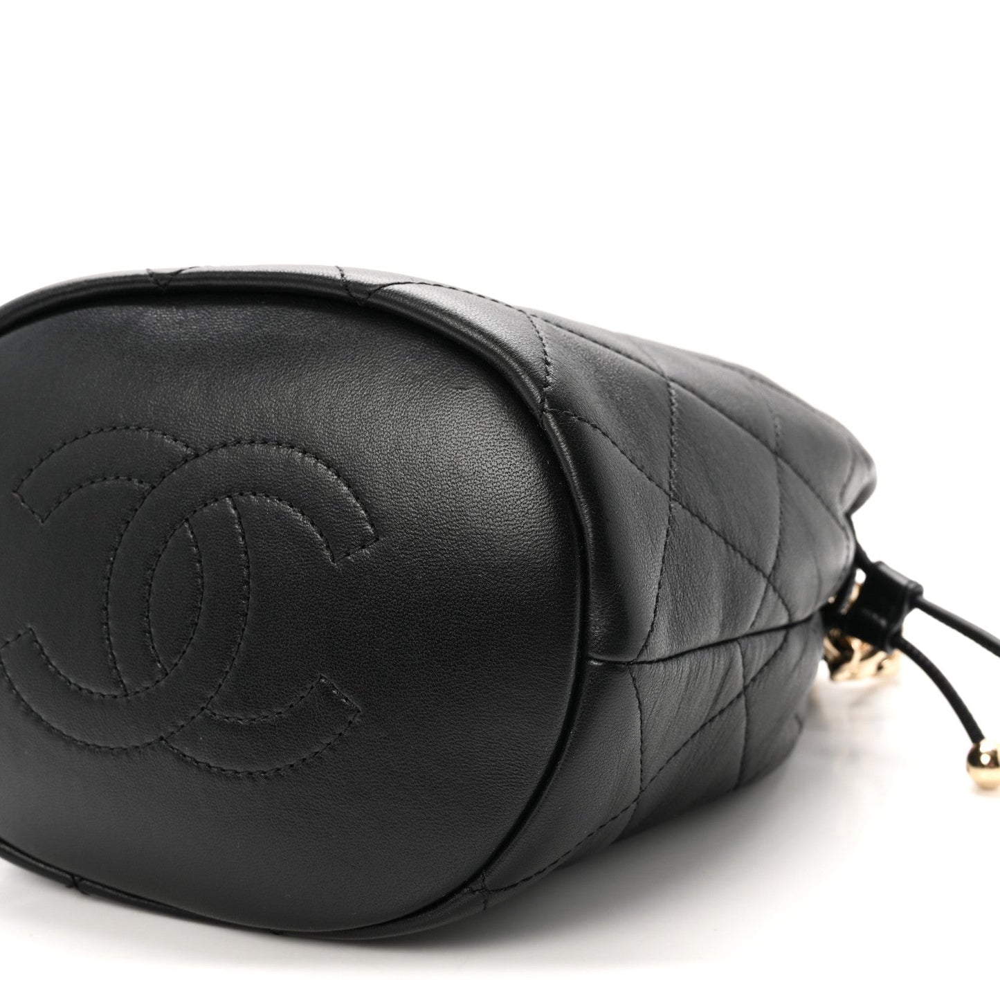 Lambskin Quilted Resin Bi-Color Chain Bucket Bag Black