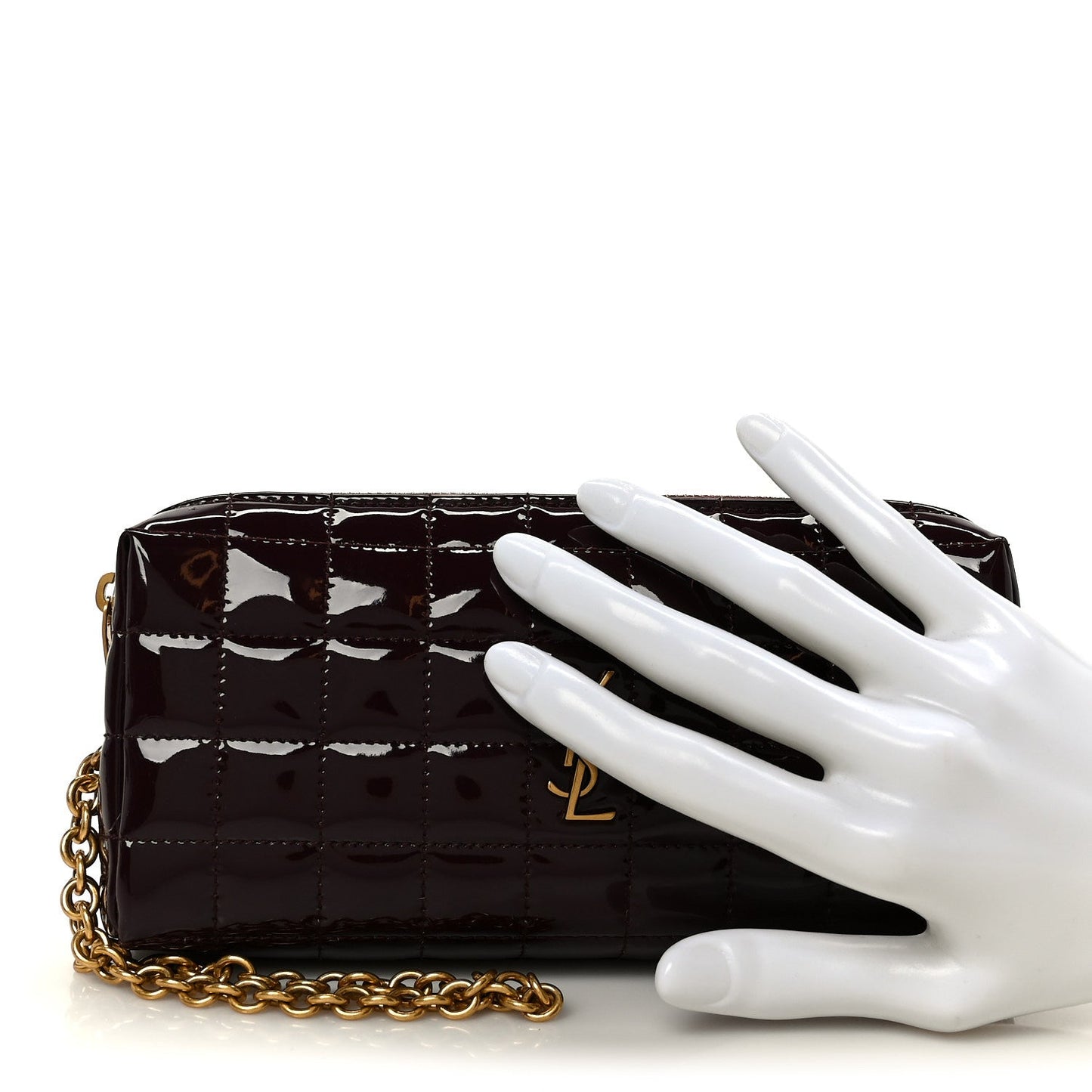 Patent Calfskin Carre Quilted Cassandre Pouch On Chain Purple