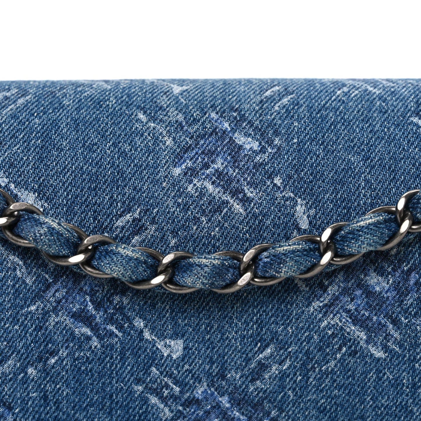 Denim Bleached Chain Medium Double Flap Blue