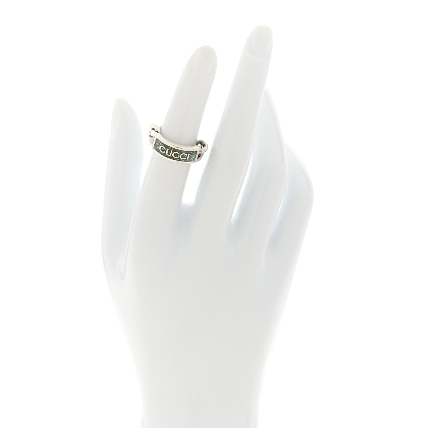 Sterling Silver Enamel Logo Chain Ring 49 4.75 Turquoise