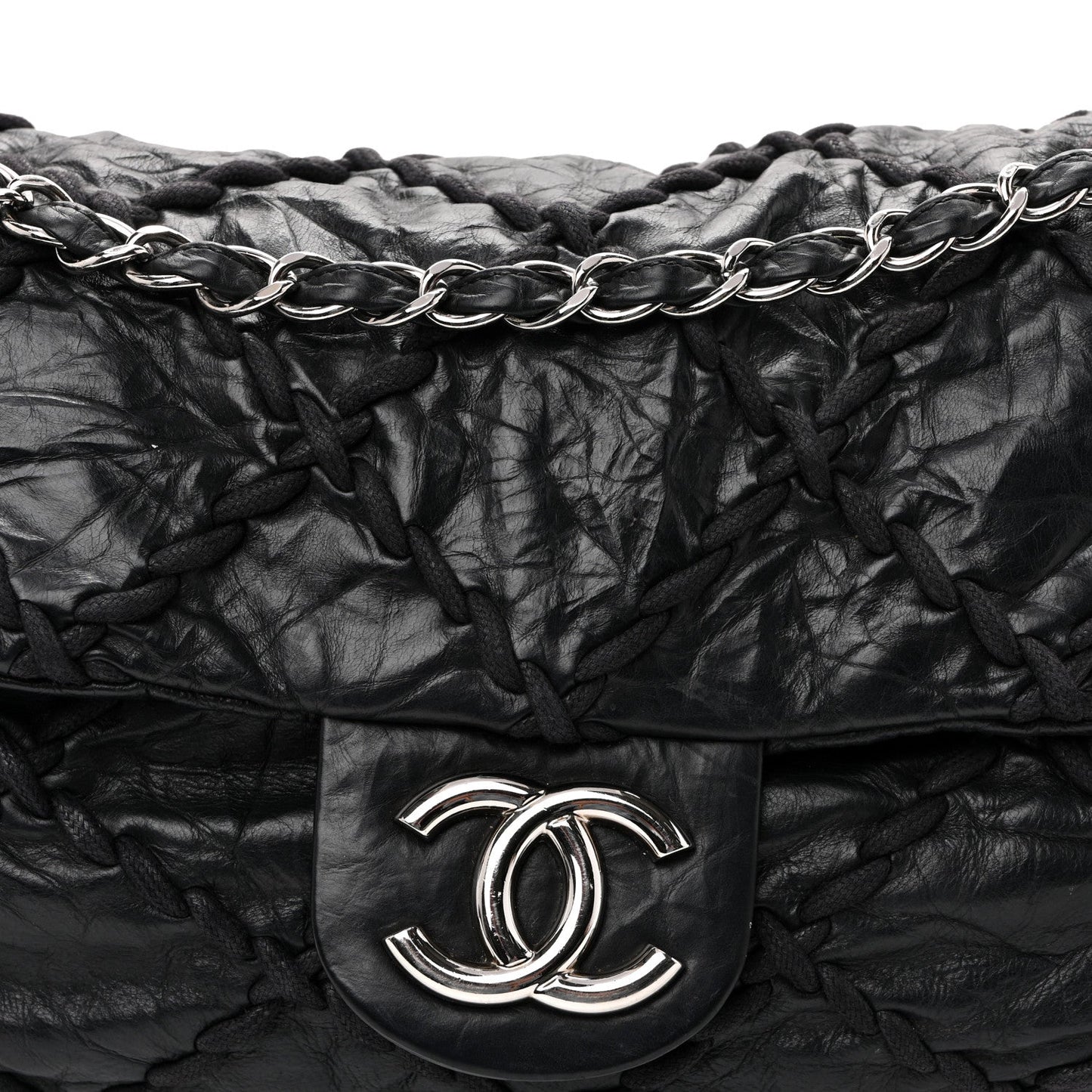 Calfskin Ultra Stitch Oversize Flap Black