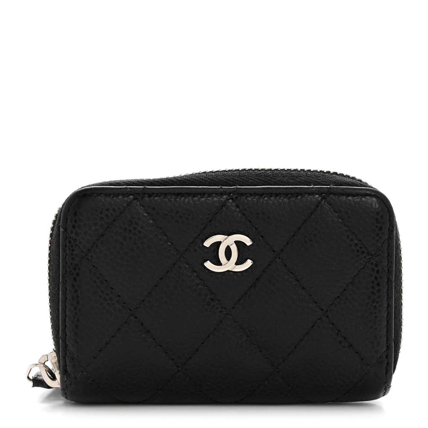 Caviar Quilted Zip Coin Purse Black Black