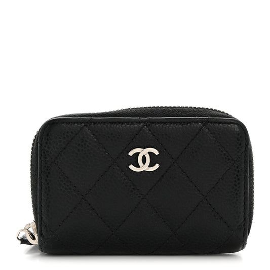 Caviar Quilted Zip Coin Purse Black Black